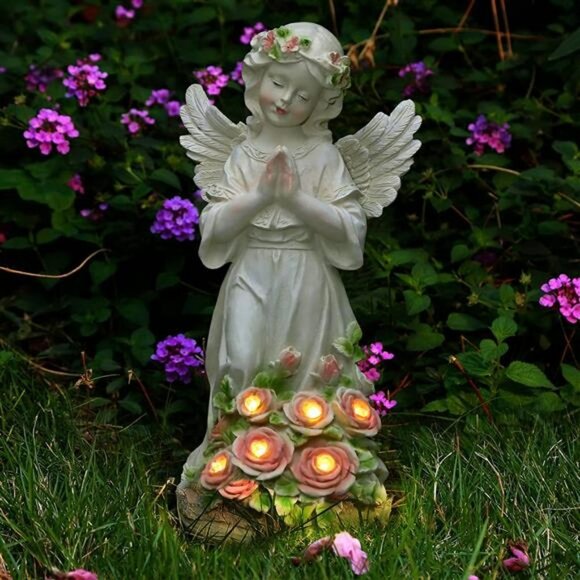 Garden Decor Angel Statue, Outdoor Patio Garden Sculptures & Statues, Solar Yard
